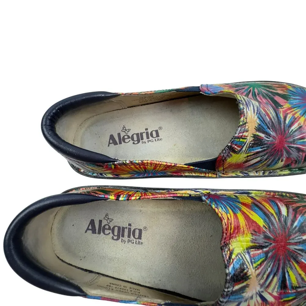 Alegria Deb Rainbow Fireworks Multicolor Comfort Slip On Clogs Women's 37/7-7.5
